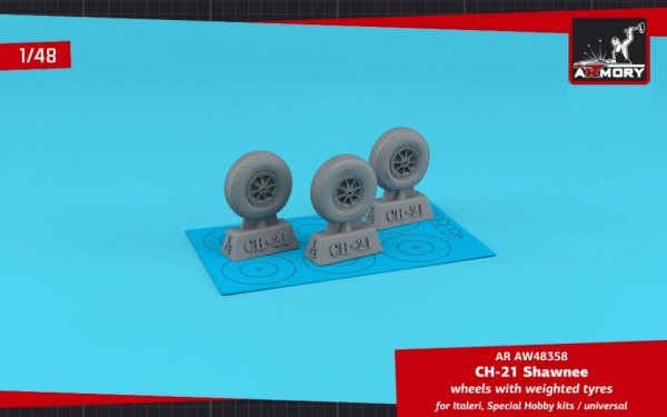 AR AW48358   CH-21 Shawnee wheels w/ weighted tyres (1/48) (thumb81033)